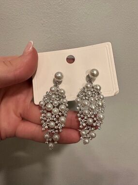Bridal Elegant Pearl and Crystal Drop Earrings - White Never Worn from Amazon